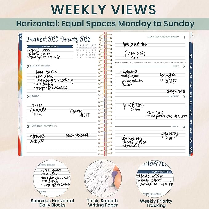 bloom daily planners 2026 Planner (January - December) Calendar Year Organizer - 5.5” x 8.25” - Weekly & Monthly Agenda Book with Stickers & Bookmark - Brilliant Brushstrokes