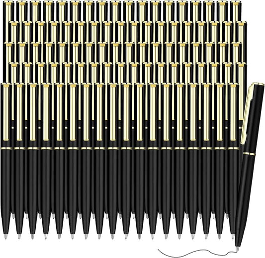Teling 72 Pcs Small Ballpoint Pen Mini Pens Bulk 4 Inch Short Small Tiny Black Ink Ballpoint Writing Tool for Notebook Pockets Signature Notepads School Office(Black, Gold,Classic Style)