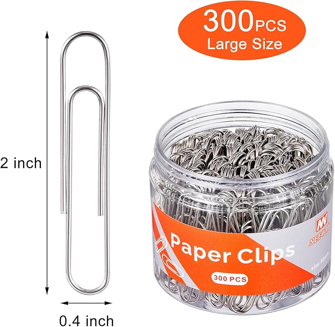 NEEWAY 300pcs Large Paper Clips, Jumbo Paper Clip, 2 Inch Paperclips