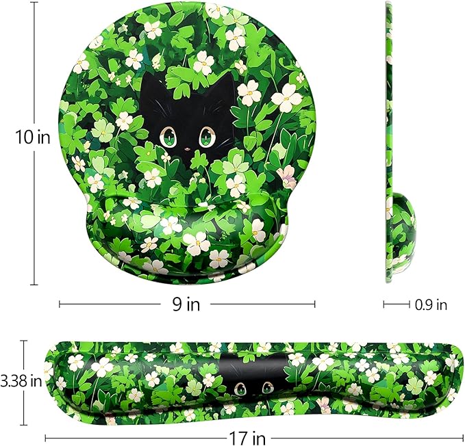 Dapesuom Keyboard Wrist Rest and Mouse Pad with Wrist Support, Cute Memory Foam Cushion for Keyboard and Mouse Set, Desktop Pad Rests with Non Slip Base for Easy Typing & Pain Relief, Anime Grass Cat