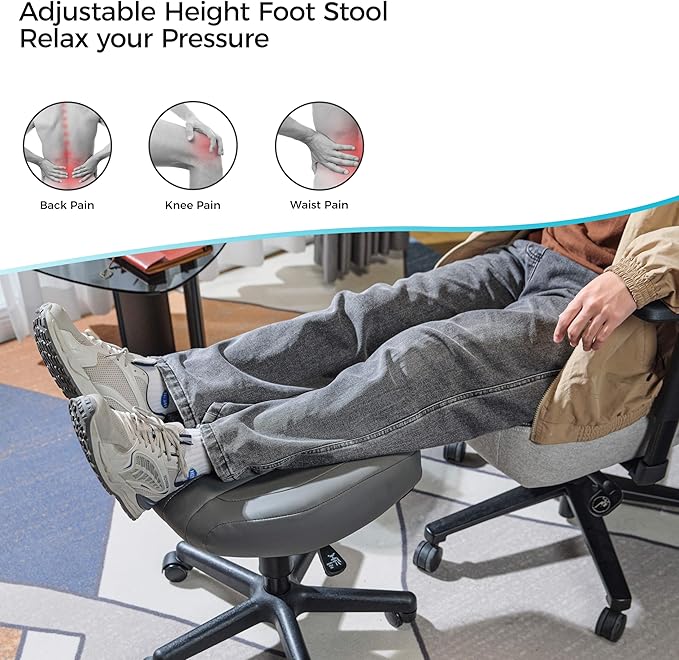 EUREKA ERGONOMIC Height Adjustable Foot Stool,19x18'' Large Seat Under Desk Footrest,Swivel Rolling Chair W Sturdy Wheels,Ottoman Stool Simple Meeting Chair for Home Office,Grey