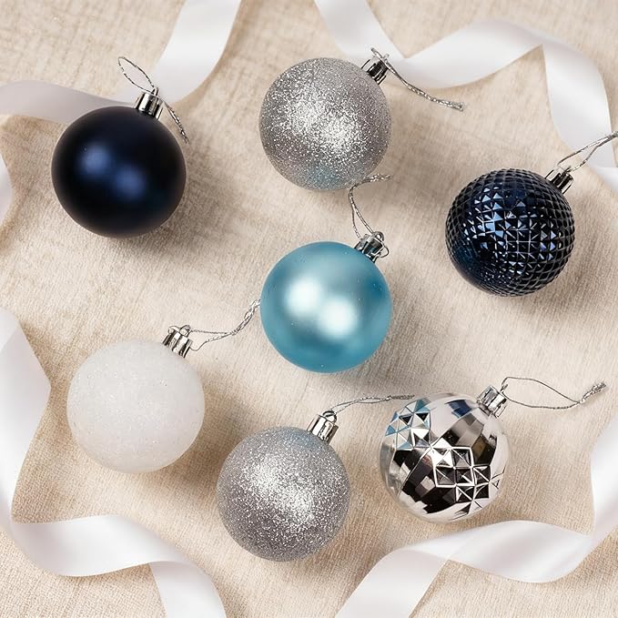 Christmas Tree Decorations Ornament Set, 60ct 2.36 Inches Navy Blue Silver Shatterproof Christmas Ball Ornaments, Hanging Ball for Xmas Holiday Wedding Party Decor