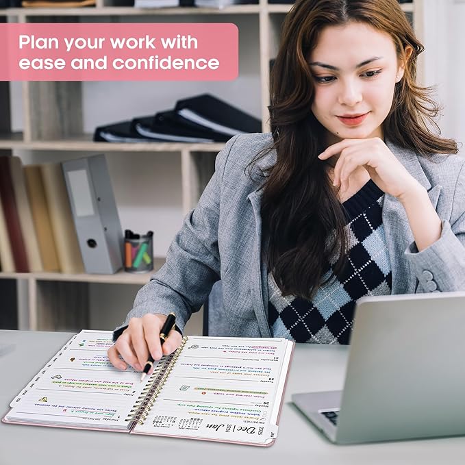 2026 Planner, Weekly and Monthly Calendar Planner Book, January 2026 - December 2026, Hardcover Spiral Planner with Monthly Tabs, Notes Pages, Perfect for Women & Men, A5 (6.4" x 8.5") - Pink