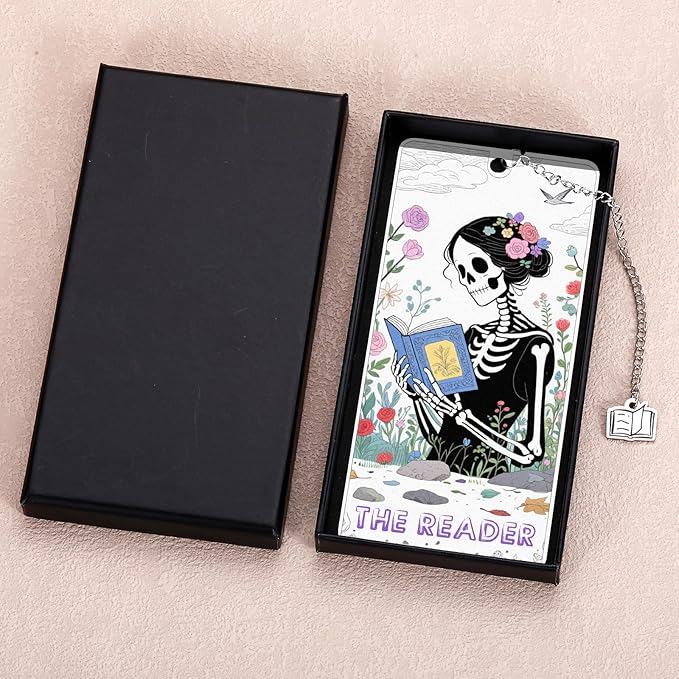 Spooky Bookmarks, Gothic Bookmarks, Tarot Skeleton Bookmark, Halloween Gifts for Women, Horror Bookmark, Halloween Boo Basket Stuffers for Women, Book Lover Gifts, Skull Birthday Gift for Teens Girls