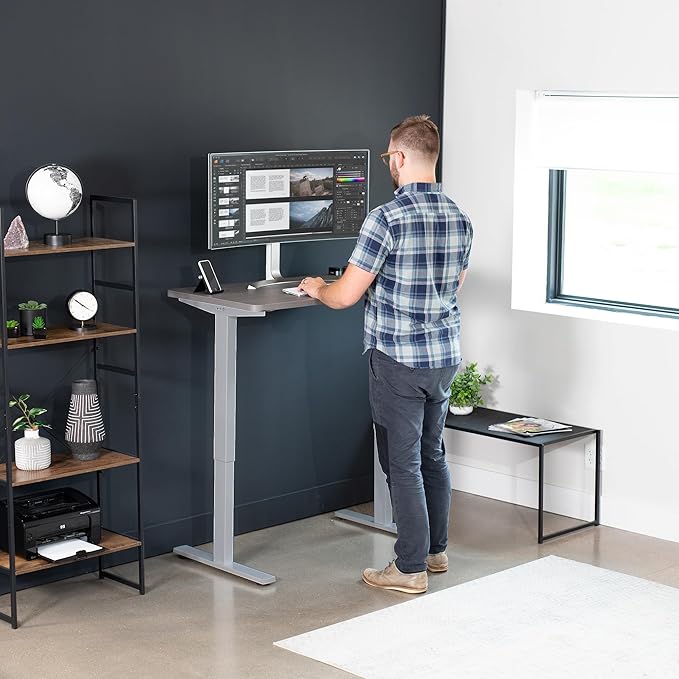 VIVO Electric 43 x 24 in Standing Desk, Memory Height Adjustment, 1B Series, One-Piece Dark Gray Top, Gray Frame, DESK-KIT-1G4G