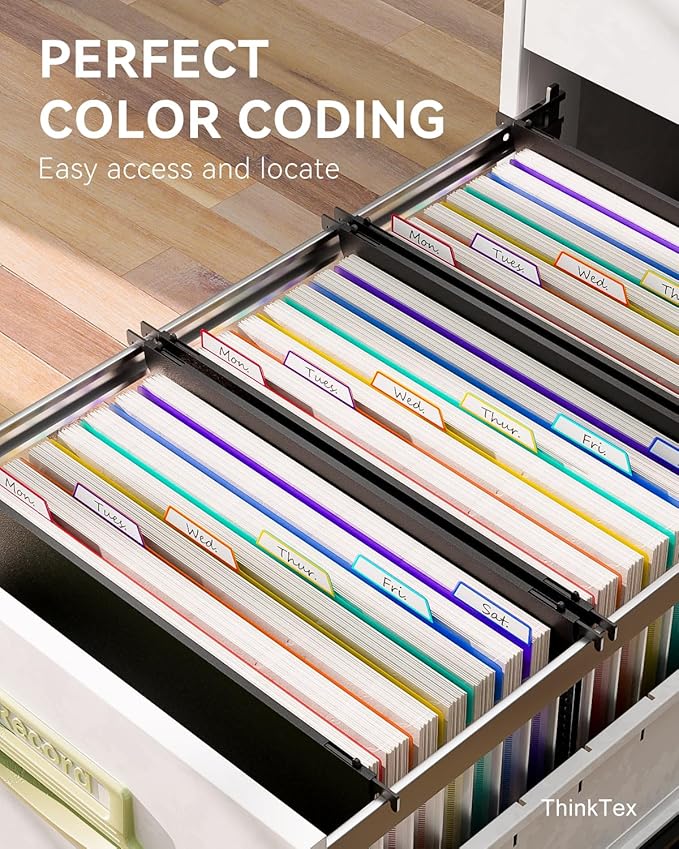 ThinkTex Plastic Expanding Hanging File Folders, 7 Innovative 1.2" Accordion Pockets, Large Capacity, Multi-Color Tabs, Legal Size for Filing Cabinet - 1 Pack