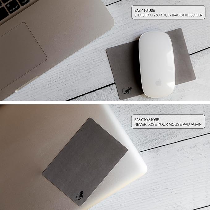 Mouse Pad Adhesive Bottom - Sticks to Any Surface - Portable - Webcam Covers and Screen Cleaner Included (Gray)