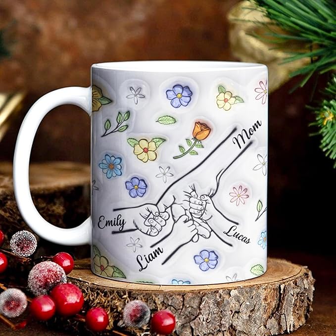 LOVELYPOD Custom Mom Mug with Kids Names, You Hold Our Hands Also Our Hearts Mug, Mama Coffee Cup, Mothers Day Gift, Personalized Mugs, Christmas Gifts, Mothers Day Mugs, Mom Gifts