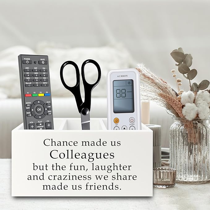 Colleague Gifts Pen Pencil Holder Organizer for Desk, Work Bestie Friends Gifts for Women, Coworker Friend Gift Wooden Box Sign for Home Office Desk Tabletop Decorations