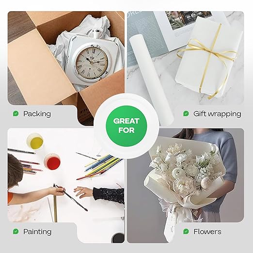 White Kraft Paper Roll 24" x 8640" (720 feet) - Quality USA-Made Large Paper Roll 50lb Thickness for Packing, Moving, Shipping & Crafts/Art - 100% Recyclable Natural Wrapping Material by IDL Packaging