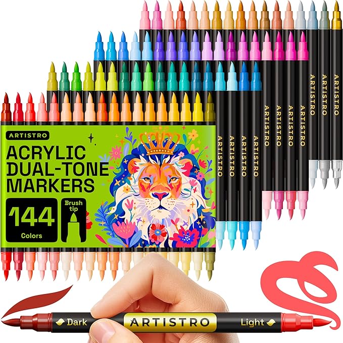 ARTISTRO Paint Markers - Acrylic Pens for Rock, Glass, Fabric, DIY - Art Supplies - 72 Dual Brush Tip Markers