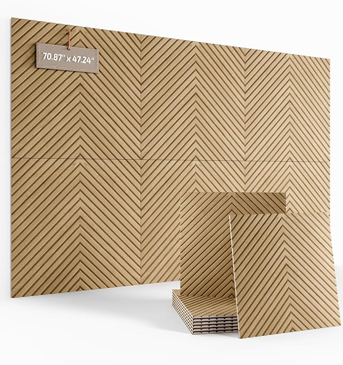 Large Felt Bulletin Board,Cork Board Alternative 70.87'' x 47.24'' Art Acoustical Wall Panels-6 Pack with 60 Adhesive Tabs,for Recording Studio/Home Offices-Natural Oak/Pyramid