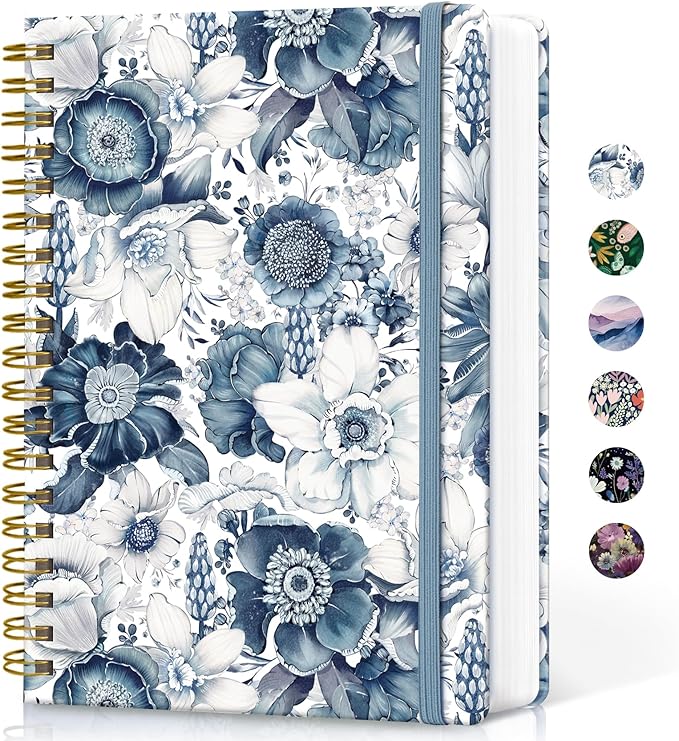 Lined Spiral Notebook Journal for Work, 300 Pages Thick B5 (7.1"x10") College Ruled Journal for Women & Writing, Hardcover Notebook for Note Taking, Perfect for Office Home School, Blue Floral