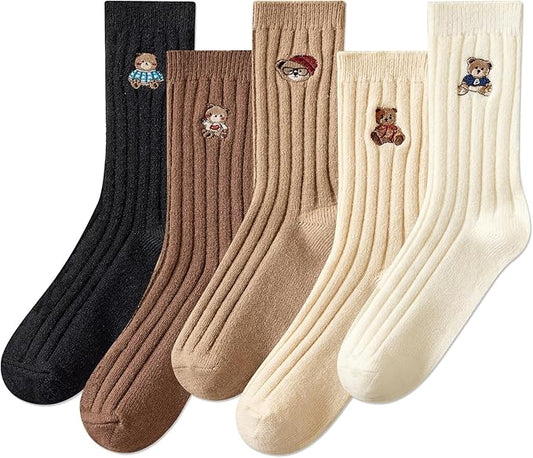 IIG Cute Warm Wool Socks for Women Super Cozy Thick Crew Winter Socks Gifts, 5 Pairs