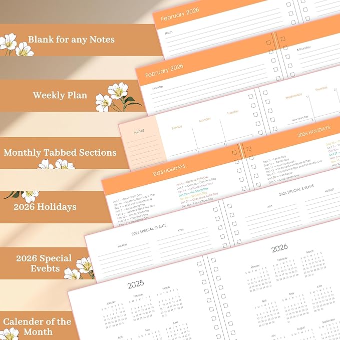 CAGIE 2026 Planner Weekly and Monthly from Dec 2025 to Dec 2026 Hardcover Spiral Bound Calendar Yearly Agenda Planners for Women with Stickers, 8.3 x 9.1, Yellow Sunflower