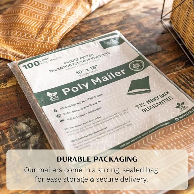 Poly Mailers 10x13 Inch 100 Pack Medium Shipping Bags Strong Thick Mailing Envelopes | Self Sealing Adhesive | Waterproof & Tear Resistant | Small Business Packaging for Clothing - Boho Brown