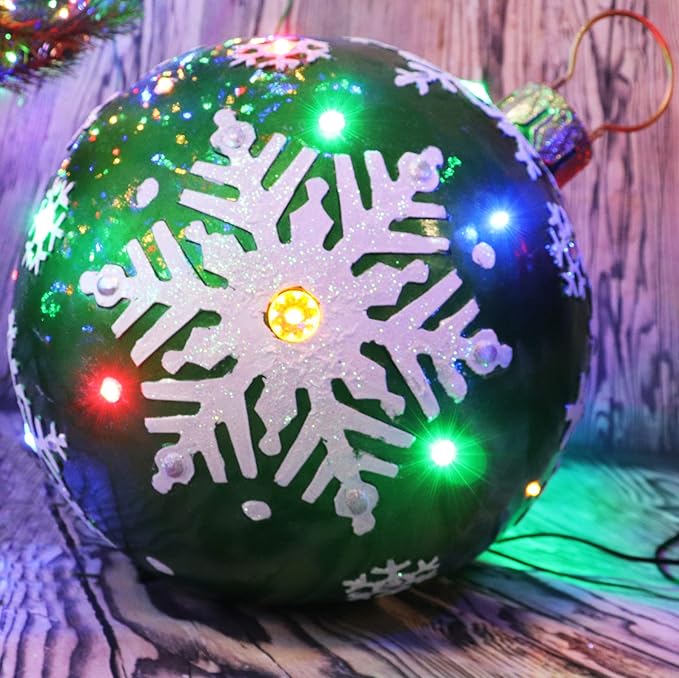 Fraser Hill Farm FFRS018-ORN1-GN Indoor/Outdoor Oversized Jeweled Ball Ornament w/Long-Lasting LED Lights, Green Holiday Decoration, 18"
