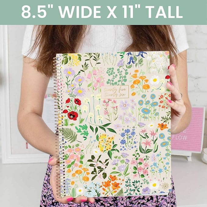 bloom daily planners 2025-2026 (8.5" x 11") Academic Year Day Planner (July 2025 - July 2026) - Weekly & Monthly Dated Agenda Organizer with Stickers & Tabs - Garden Party, Beige