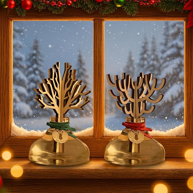 Aronica Christmas Tree Diffuser - Hollyberry Scent, Burgundy Christmas Decorations Red Reed Diffuser, Cinnamon Smell Decor Apartment, Navidad Winter Scented Aromas Home, White Elephant