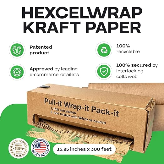 IDL Packaging 15.25" x 300' Refill Roll (Pack of 2) for MP-300N HexcelWrap Honeycomb Packing Paper Station, Brown - Natural Kraft Paper with Interlocking Slit Design for Shipping and Moving