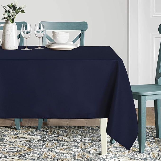 sancua Rectangle Tablecloth - 90 x 132 Inch - Water Resistant Spill Proof Washable Polyester Table Cloth, Decorative Fabric Table Cover for Dining Tables, Buffet Parties and Camping, Navy
