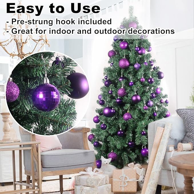 18Pcs Christmas Balls Ornaments for Xmas Tree - Shatterproof Christmas Tree Decorations Medium Hanging Ball Purple 2.5in x 18 Pack
