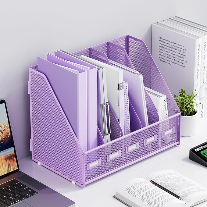 Marbrasse Desk File Organizer with 5 Vertical Compartments Mesh Magazine File Holder for Office, Home, School