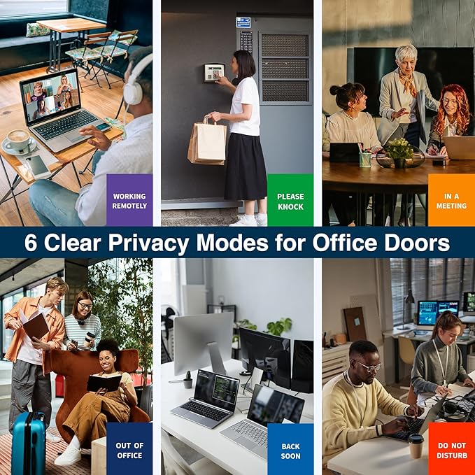 Name Plate for Desk& Office Door Sign, 6 Options Do Not Disturb, In A Meeting, Out of Office, Working Remotely, Please Knock, Stick or Stand with Desk Name Plate, Brushed Silver no icon