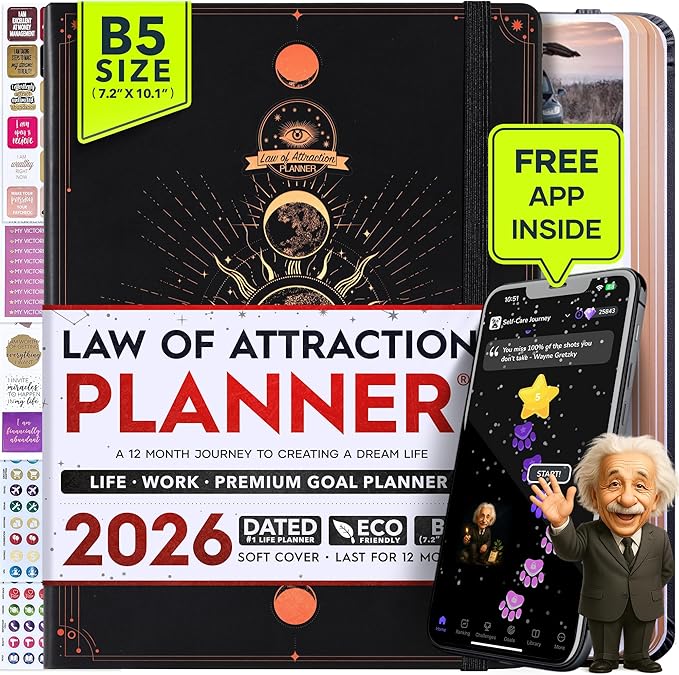 2026 Planner Weekly and Monthly | Law of Attraction Planner with Panduo App | A 12 Month Journey for Productivity, Gratitude & Goal Setting | Includes Foldable Vision Board, Gift Box & Stickers