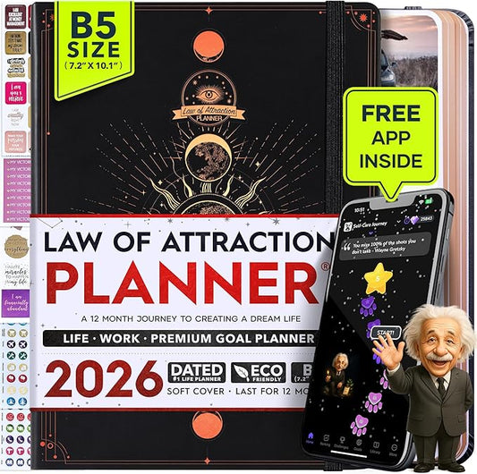 2026 Planner Weekly and Monthly | Law of Attraction Planner with Panduo App | A 12 Month Journey for Productivity, Gratitude & Goal Setting | Includes Foldable Vision Board, Gift Box & Stickers