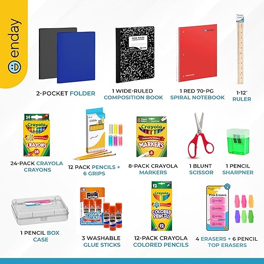 Enday Back to School Supplies Kit - Grades K-5, 83 Piece Back to School Supplies Kit, Kindergarten School Supplies Kids for Girls & Boys