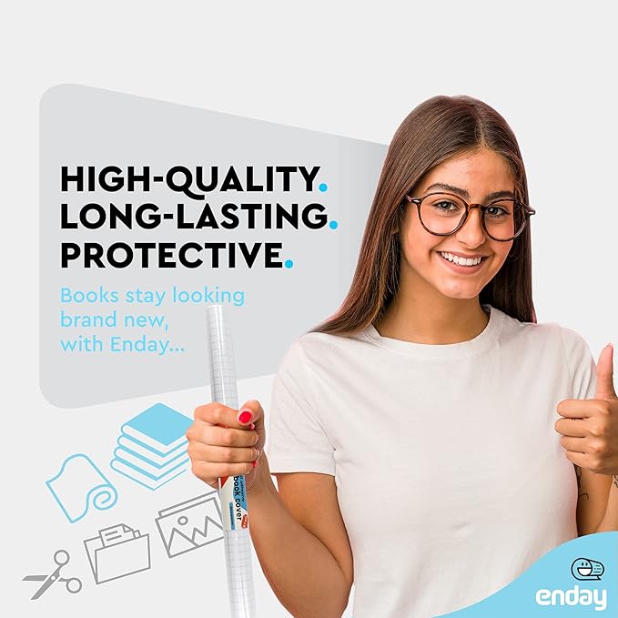 Clear Contact Paper, 17.5” x 5-Feet, Transparent Self Adhesive Book and Textbook Covers for Paperbacks and Hard Covers, Plastic Protective Covering Contact Paper Roll, Acid Free, 2 Rolls – by Enday
