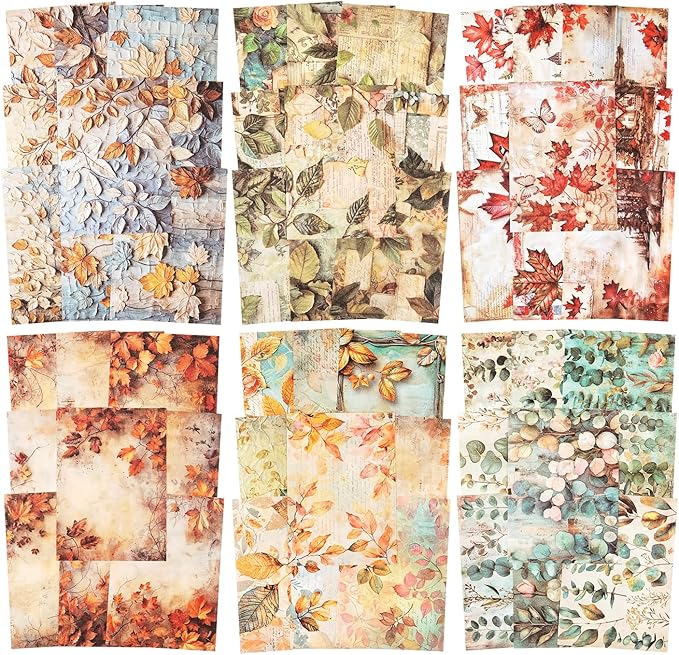 Leaf Scrapbook Paper Set, 180 PCS Vintage Botanical Ephemera for Junk Journaling, Scrapbooking, DIY Crafts, and Art Supplies