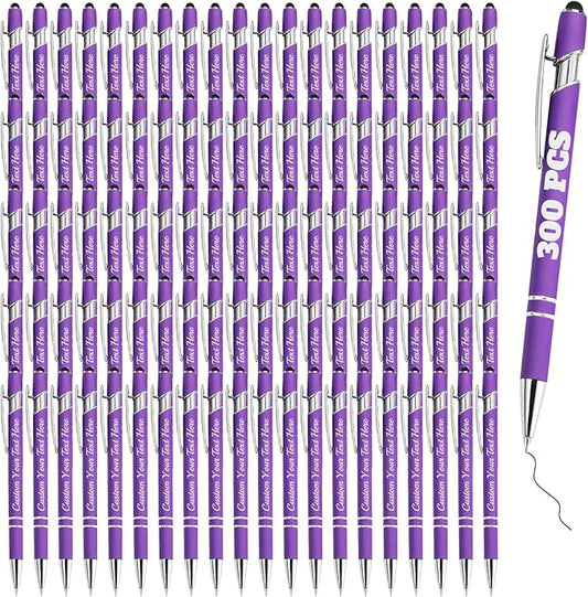 Personalized Pens Bulk 300 with Name Custom Engraving Ballpoint Pens with Stylus Tip Customized Smooth Writing Pens Personalized Gifts for Anniversary Birthday or Graduation(Purlpe,Black Ink)
