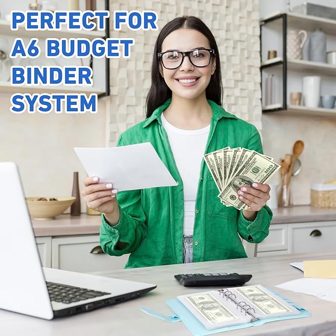 Antner 12PCS A6 Binder Pockets 6-Hole No Zipper Budget Cash Envelopes for Money Organizer, Zipless A6 Planner Inserts Cash Stuffing Envelopes Binder Pouches Folders Loose Leaf Filling Document Bags