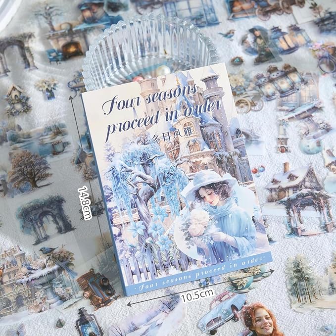 Snycler 20 Sheets PET Stickers - Vintage Journaling, Scrapbooking Supplies, DIY Craft Stickers for Junk Journals, Ephemera Sticker Book, Seasonal Themes (Winter), Pre-Cut Designs