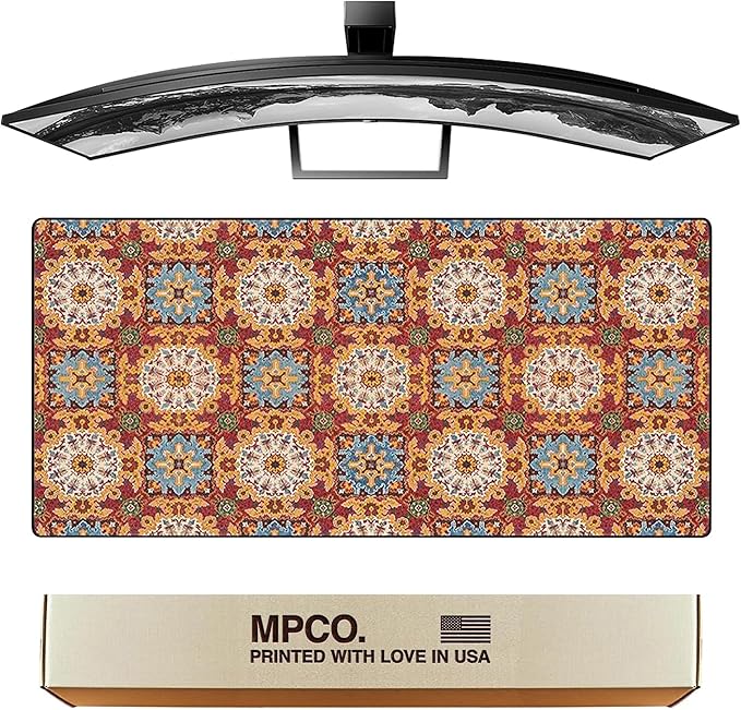 MPCO. Arabic Textiles Large Gaming Desk Pad - 36" x 17" Duraglyde Fabric Scarlet-Fields Desk Mats - Non-Slip, Washable, Smooth Glide for Precision Gaming & Work