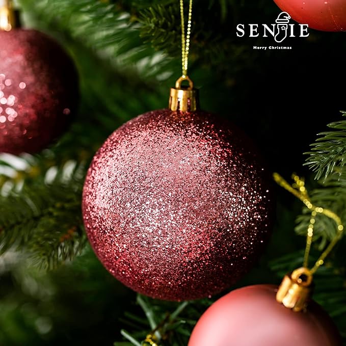 Senjie Rose Gold Shatterproof Christmas Ornaments, 32 Pcs, Plastic, Hanging, Christmas, Wedding