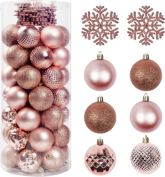 Christmas Tree Decorations Ornament Set, 60ct 2.36 Inches Pink Shatterproof Christmas Ball Ornaments, Hanging Ball for Xmas Holiday Wedding Party Decor