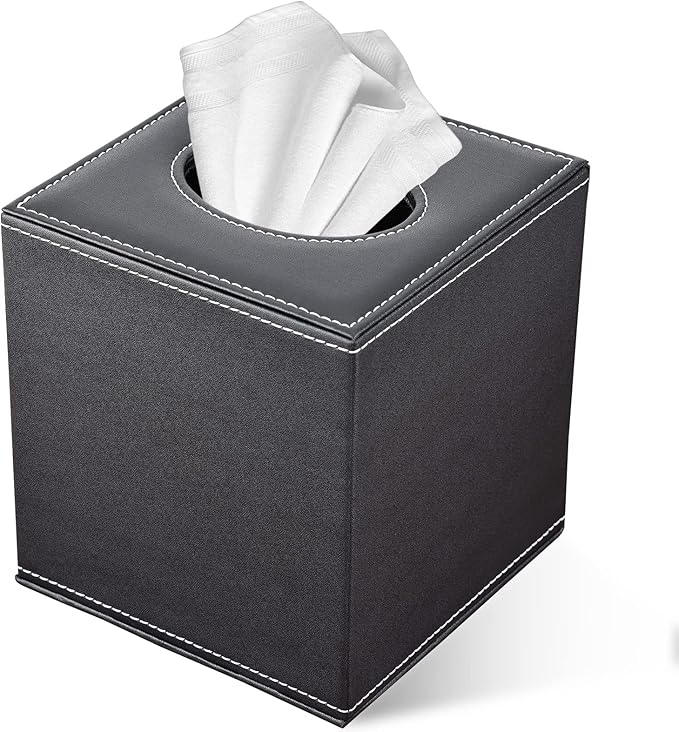 KINGFOM 5PCS Desk Organizer and Accessories Set, Pu Leather Office Supplies with Multifunction Desktop Organizer Storage Box, Tissue Holder, Mouse Pad, Note Paper Holder, Pencil Holder for Desk Black