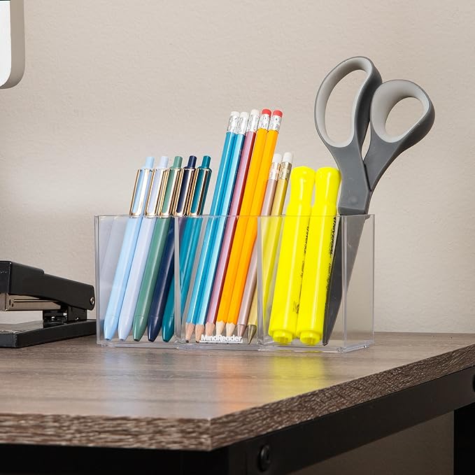 Mind Reader Pen and Accessories Holder, Desktop Organizer, Makeup Organizer, Office, Acrylic, 7" L x 2.5" W x 3.5" H, Set of 3, Clear