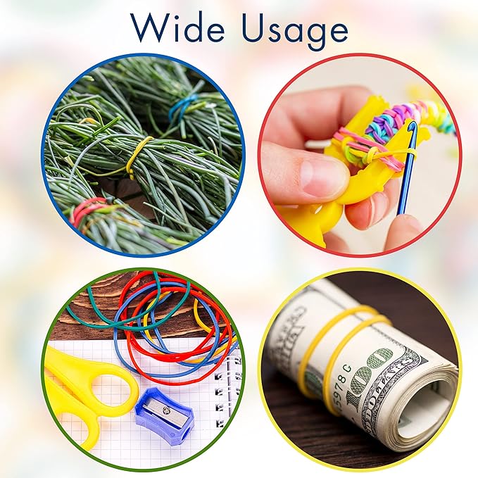 LotFancy Rubber Bands, 600PCS Size 16 (2 1/2" x 1/16") Elastic Durable Colored Rubber Bands for Office Supplies, Tie Dye