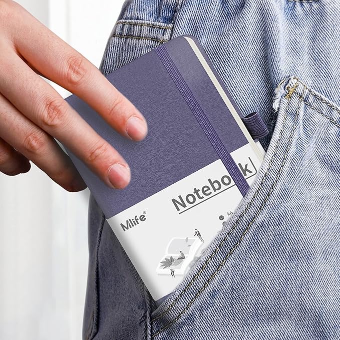 A6 Small Journal Notebook, Lined Pocket Notebook with Pen Holder, Mini Notebook Hardcover, 192 Pages, 3.9 inches * 5.5 inches Jurnal for Women and Man (Purple)