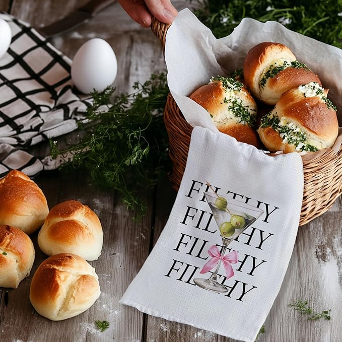 Filthy Dirty Martini Gift Kitchen Towels, Gifts for Martini Lovers Women Decorative Hand Towels, Cocktail Themed Gift Dish Tea Bar Towels for Kitchen Bar Cart Pub, 16x24 Inch