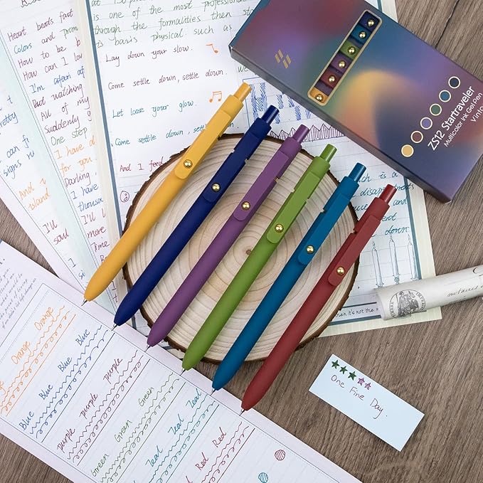 6 Pcs Color Pens for Journaling 0.5mm Fine Point Colored Gel Ink Pen, Smooth Writing Colorful Pens for Note Taking, Gift Set for Women & Men (6 Pcs Vintage Gold)