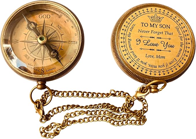 Gift for Son from Mom Dad | Engraved Compass 2" - Father to Son Gifts, Mom to Son Gifts for Graduation 2025, Birthday Baptism Confirmation Communion