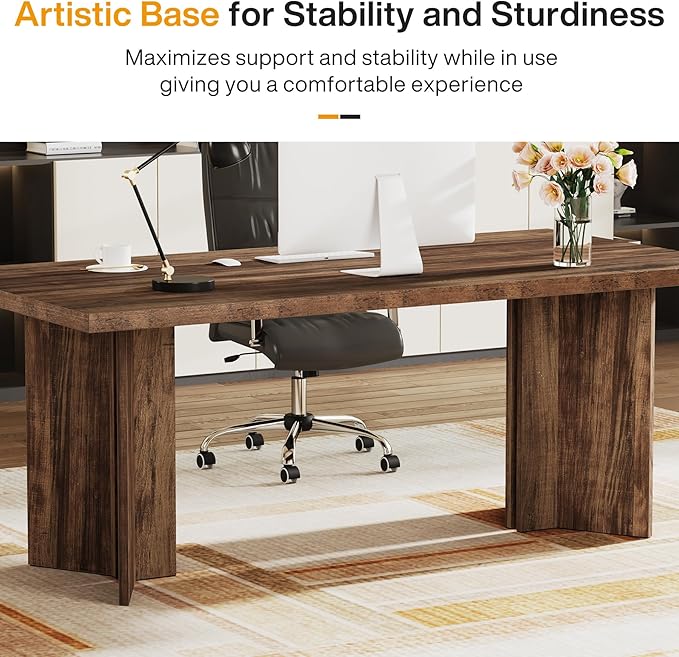 Tribesigns 63-inch Executive Desk, Vintage Office Computer Desk with Large Tabletop, Farmhouse Wood Writing Conference Table Workstation for Home Office, Study, Dark Brown