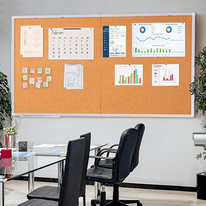maxtek Large Cork Board 96 x 48 in, Bulletin Board for Walls, 8'x 4' Extra Aluminum Framed Corkboard, Foldable Wall Mounted Back to School Pin Memo Notice Cork Board for Office, Home Wall Display