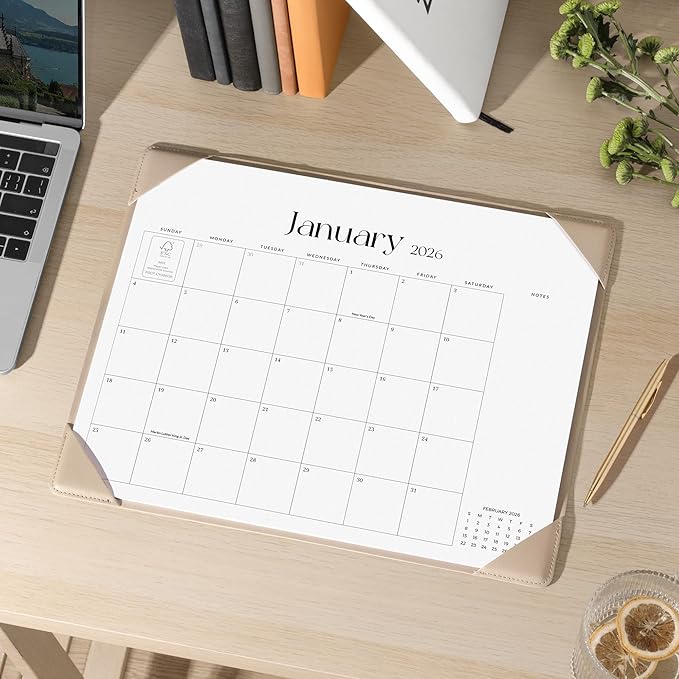 Simplified Desk Calendar 2026-2027 with Desktop Mat, Cabbrix Medium Desk Pad Calendar 15" x 12" Runs From January 2026 to June 2027, Desk Blotter Calendar for Home School and Office (Apricot)
