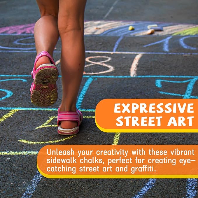 VEESA Sidewalk Chalk for Kids (52 PCS), Washable & Non-Toxic, 10 Colors Jumbo Chalk Bulk for Chalkboard, Blackboard, Driveway, Playgroud, Outdoor Actitvities